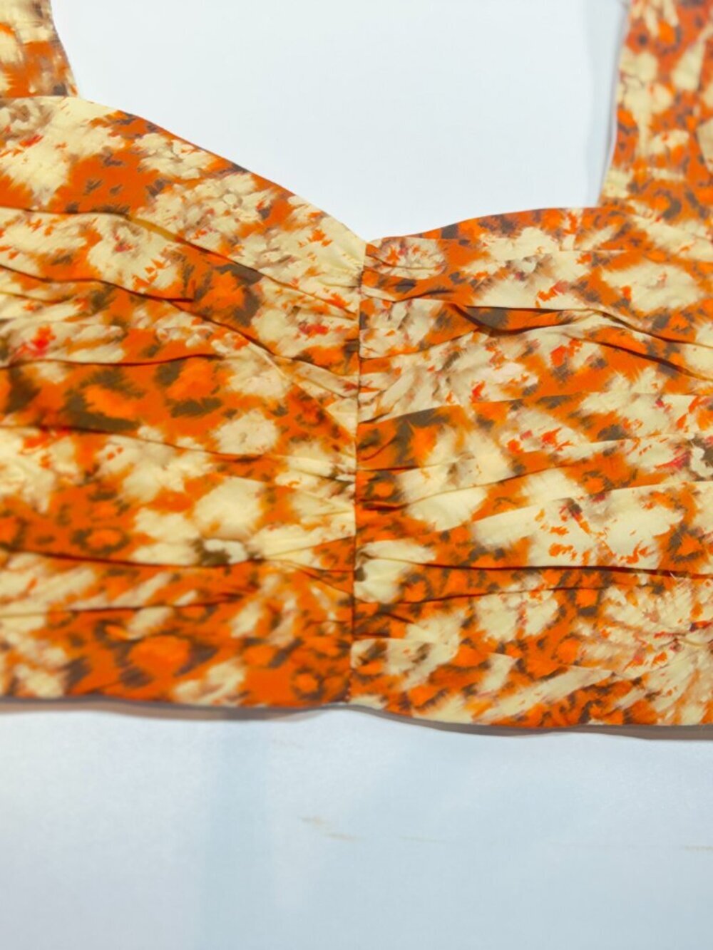 Zara Ruched Floral Crop Top XS Orange Puff Sleeve Cottagecore Boho - Picture 3 of 9